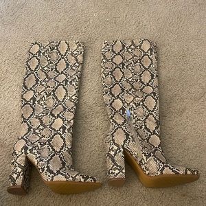 Zara Snake Print knee-high boots